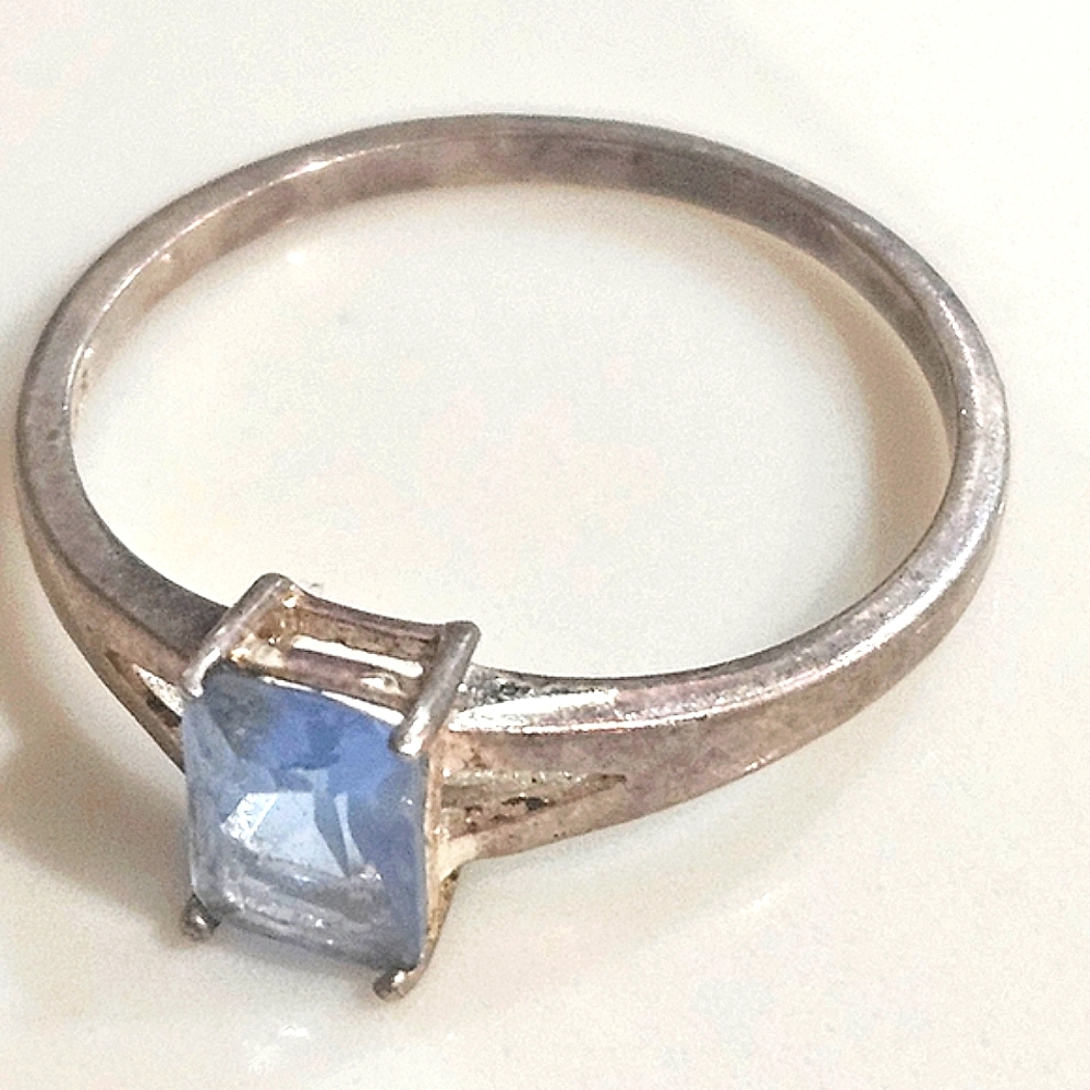 Sterling Silver Ring with Blue Gemstone Birthstone
